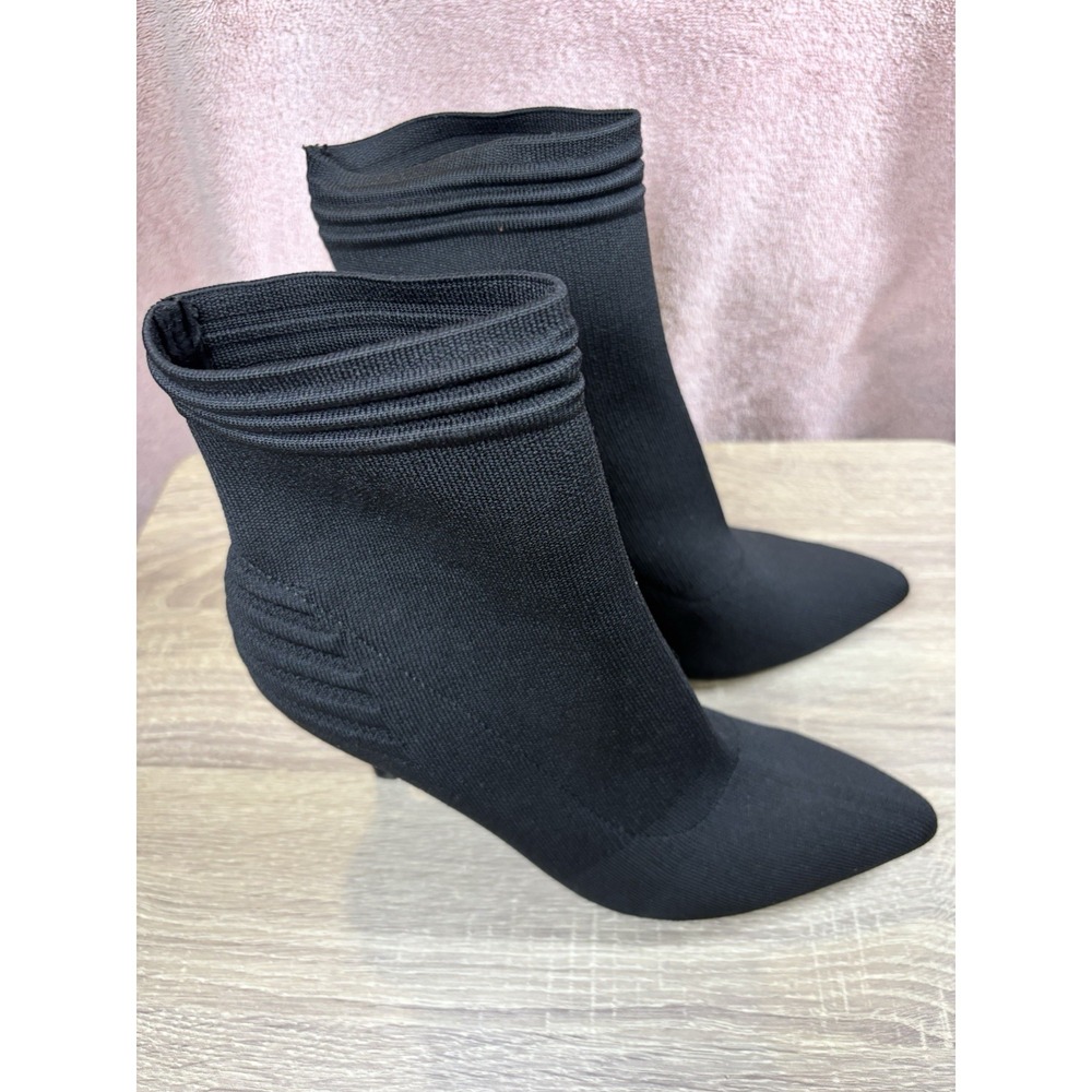 MIA Womens Black Knit Sock Booties Size 8  Pointed Toe Heel Stretch Ankle